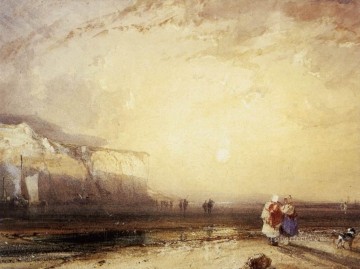  paisaje Pintura - Puesta de sol en el paisaje marino romántico Pays De Caux Richard Parkes Bonington